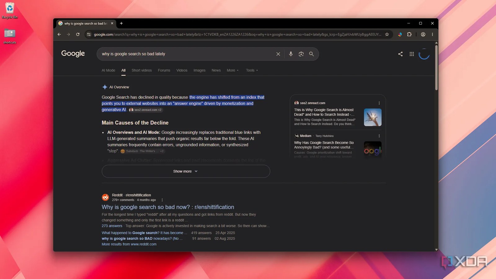 Chrome'da kötü Google aramasını inceleme