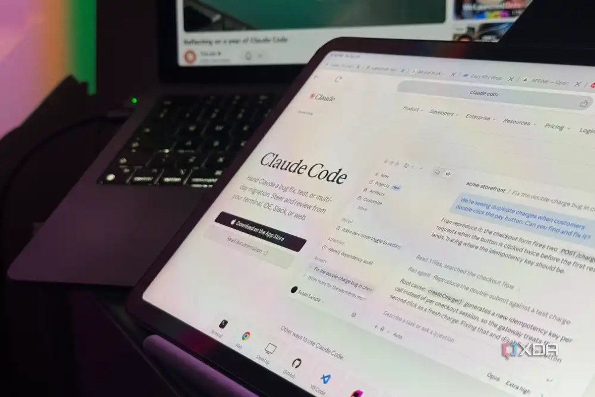 Claude Code on an iPad with YouTube in the background