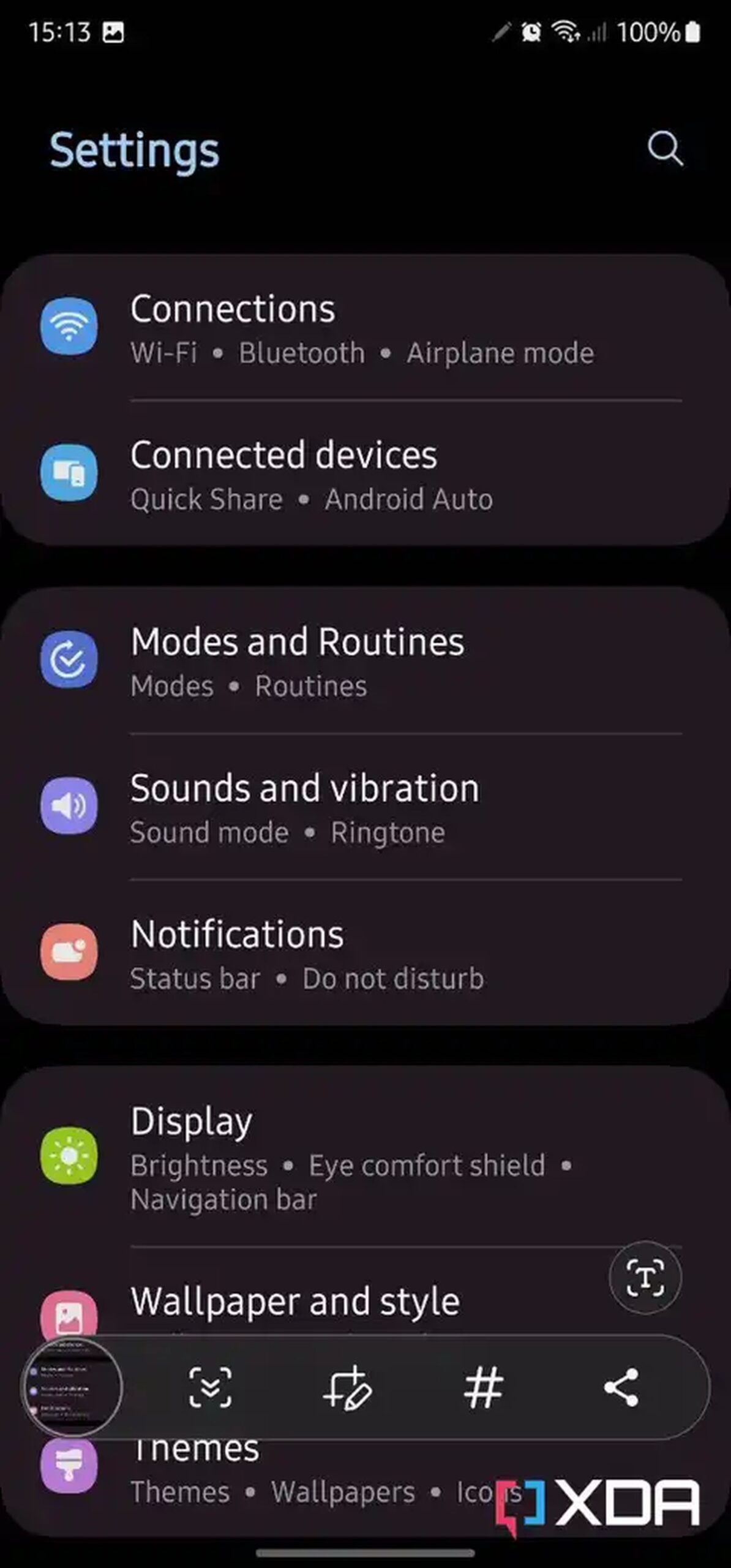Screenshot showing the scrolling screenshot feature on Samsung's OneUI skin