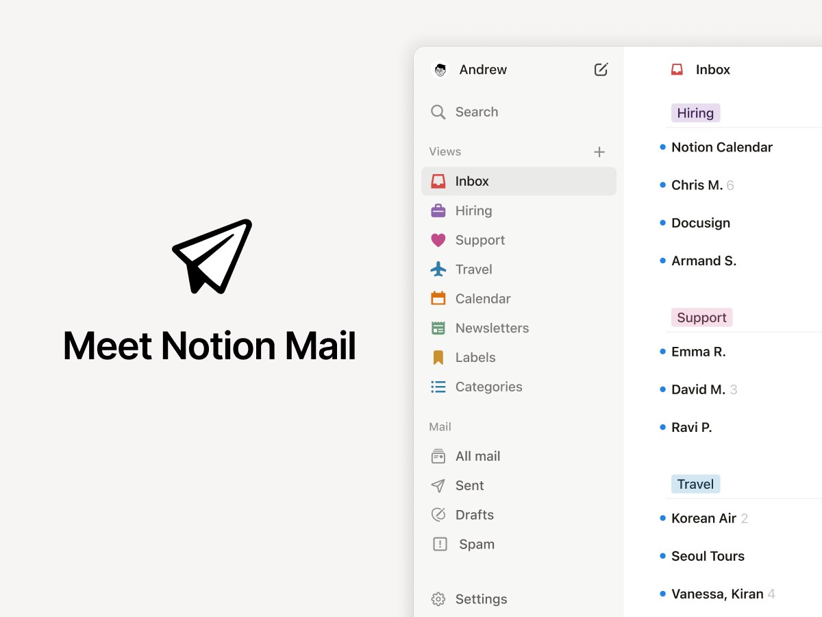 Image of a screengrab of Notion Mail that includes a view of its auto-labeled folder.