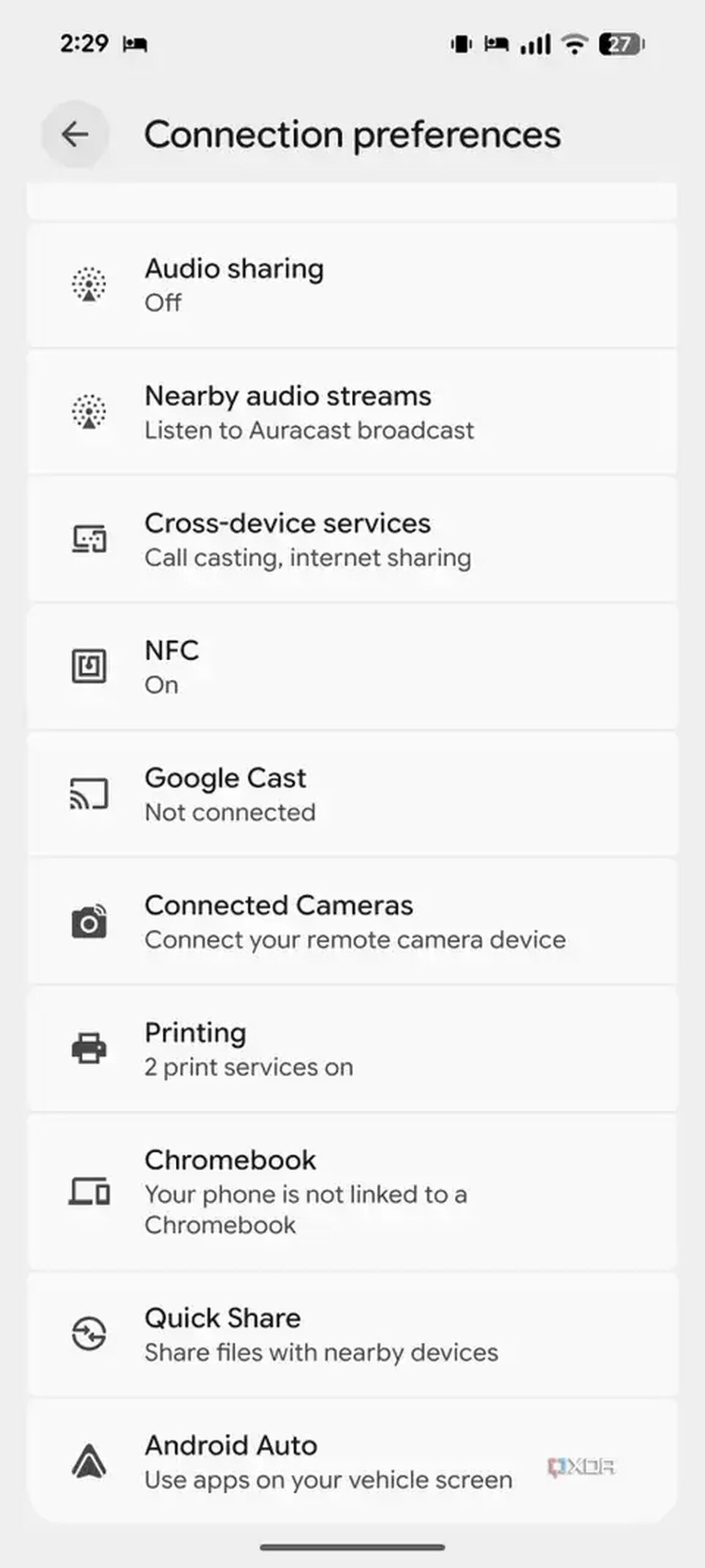 Connection preferences on Android