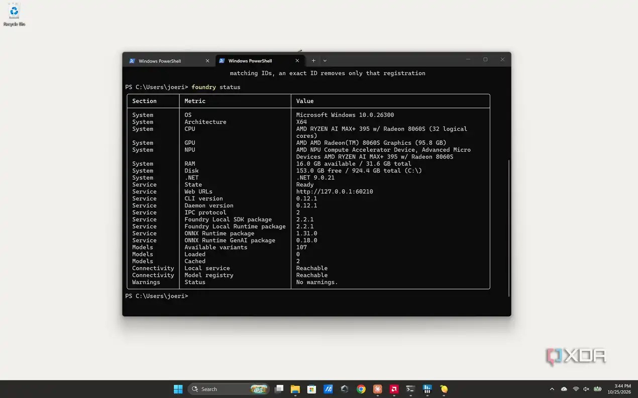 foundry status in a terminal window