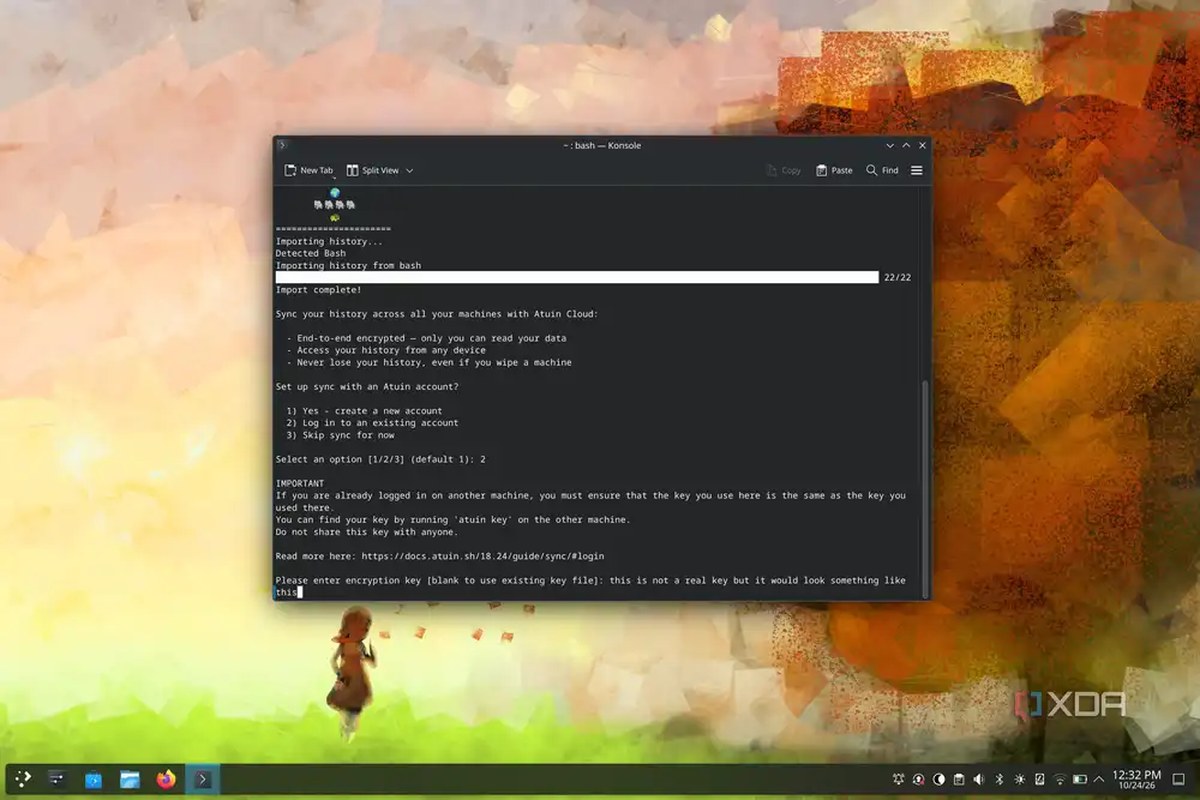Screenshot of a Linux terminal showing the initial setup process for Atuin