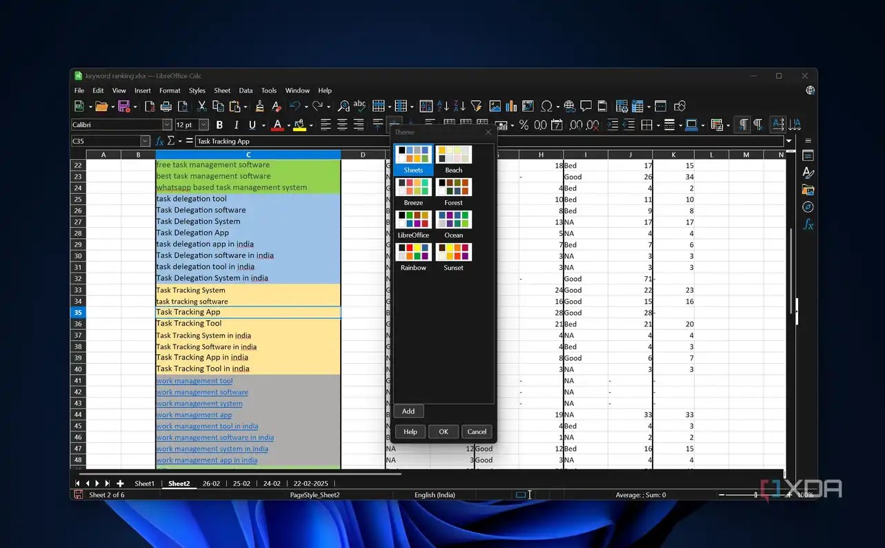 Themes in LibreCalc