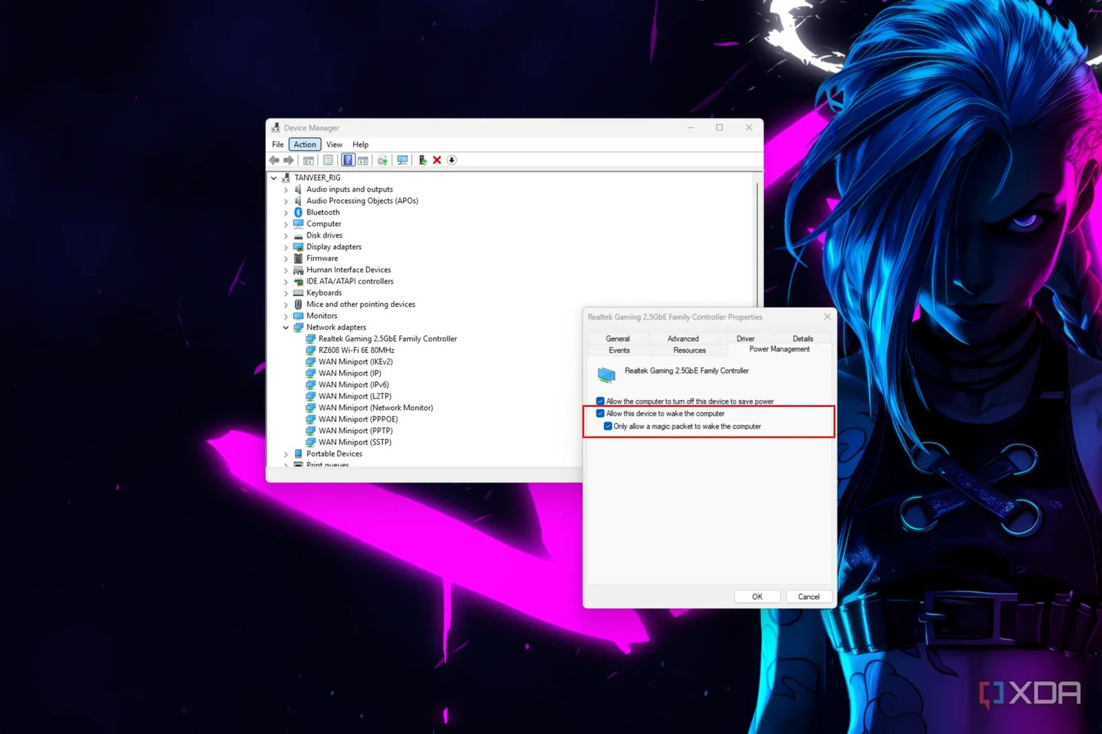 Ağ adaptörü özelliklerini gösteren Windows 11 cihaz yöneticisi ekran görüntüsü