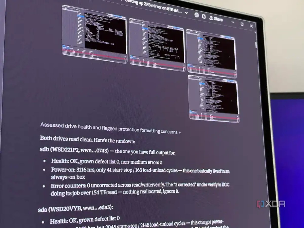 Claude giving some context for a smartctl command on drives