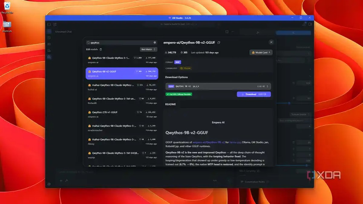 about to download Qwythos 9B v2 in LM Studio