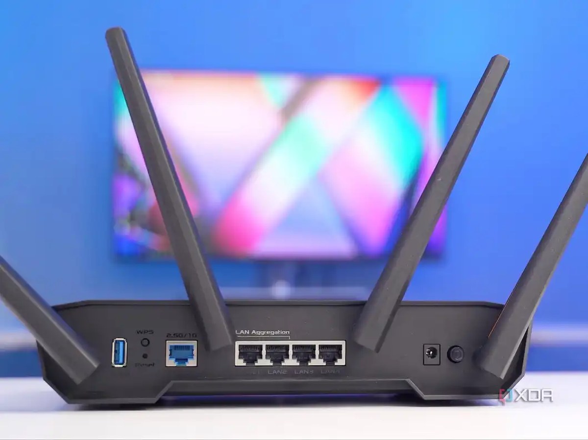 rear of the asus tuf gaming ax4200 router showing its ethernet ports