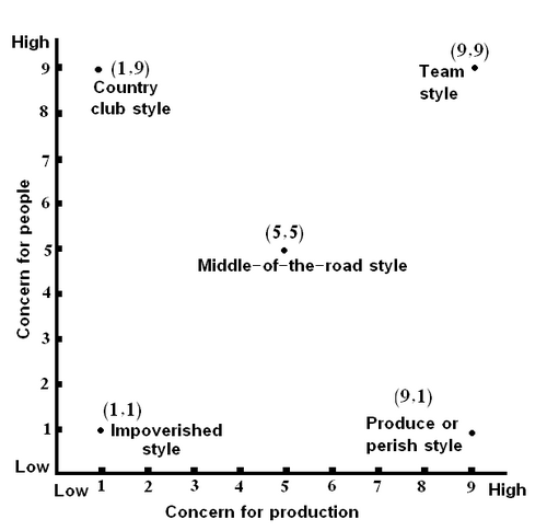 A graphical representation of the managerial grid model